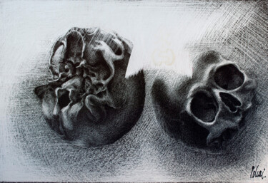 Malerei mit dem Titel "Zwei Totenköpfe" von Werner Schaile, Original-Kunstwerk, Tinte
