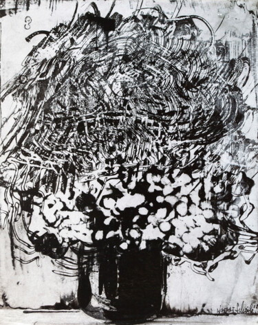 Tekening getiteld "Blumen Stilleben" door Werner Schaile, Origineel Kunstwerk, Inkt
