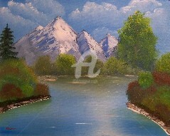 Malerei mit dem Titel "Stiller See" von Werner Stropnik, Original-Kunstwerk, Öl