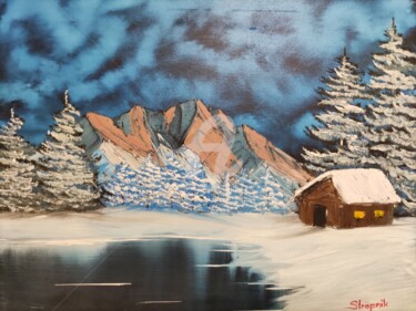 Malerei mit dem Titel "Winterabend" von Werner Stropnik, Original-Kunstwerk, Öl
