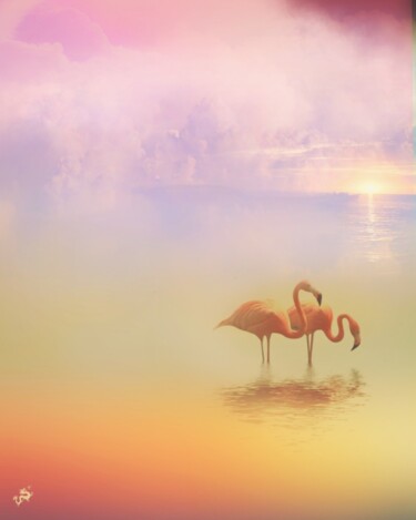 Digitale Kunst mit dem Titel "Flamingo Land" von Wesley Duong, Original-Kunstwerk, Digitale Malerei