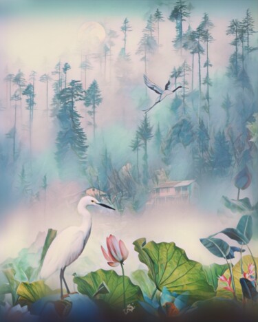 Arts numériques intitulée "Cranes Tale" par Wesley Duong, Œuvre d'art originale, Peinture numérique