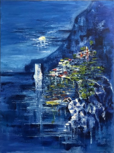Peinture intitulée "Night at coast" par Elizaveta Serdechnikova, Œuvre d'art originale, Huile
