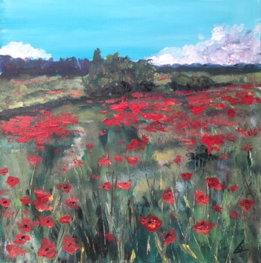 Painting titled "Poppy meadow" by Elizaveta Serdechnikova, Original Artwork, Acrylic