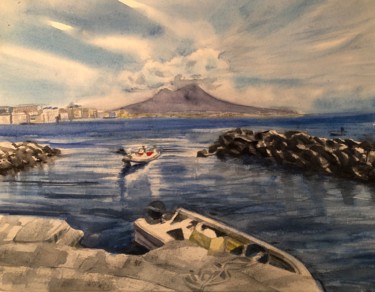 Painting titled "Vesuvius" by Elizaveta Serdechnikova, Original Artwork, Watercolor