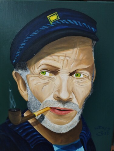 Painting titled "marin à la pipe" by Claude Wetteren, Original Artwork, Oil