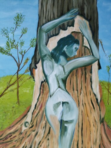 Painting titled "arbre (sauvez-moi)" by Claude Wetteren, Original Artwork, Oil