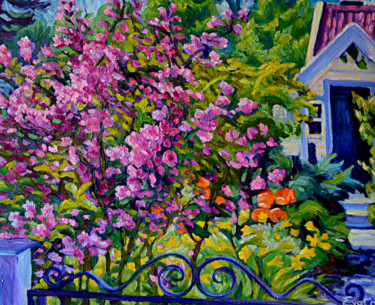 제목이 "Trädgård"인 미술작품 Eva Carty로, 원작, 기름 나무 들것 프레임에 장착됨