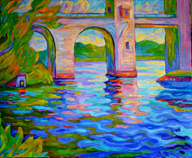 Painting titled "Bridge  10" by Eva Carty, Original Artwork, Oil Mounted on Wood Stretcher frame