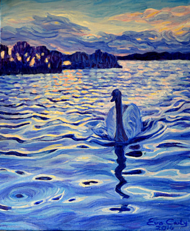 Pittura intitolato "Swan 7" da Eva Carty, Opera d'arte originale, Olio Montato su Telaio per barella in legno