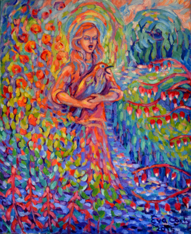 Painting titled "Serenad" by Eva Carty, Original Artwork, Oil Mounted on Wood Stretcher frame