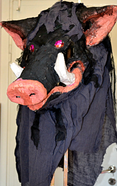 Sculpture titled "Bored Boar" by Eva Carty, Original Artwork, Paper maché