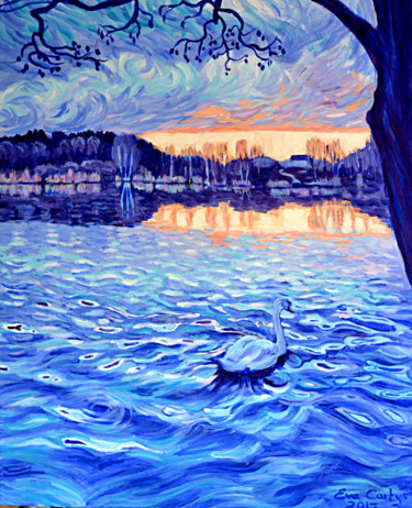 Painting titled "Swan 8" by Eva Carty, Original Artwork, Acrylic Mounted on Wood Stretcher frame