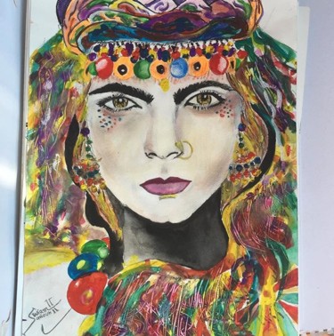 Peinture intitulée "Berber woman" par Wiam Sarroukh, Œuvre d'art originale