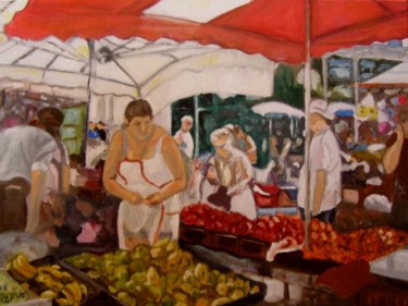 Peinture intitulée "marché de Louhans (…" par Catherine, Œuvre d'art originale, Huile