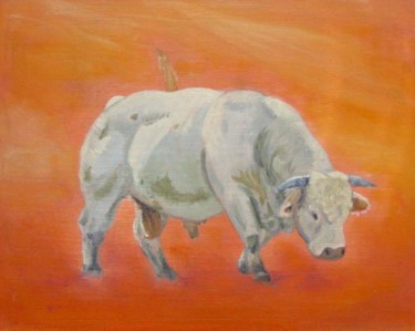 Peinture intitulée "charolais bull" par Catherine, Œuvre d'art originale, Huile