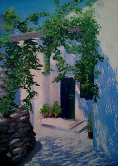 Painting titled "Greek street" by Anna Wigandt, Original Artwork, Oil