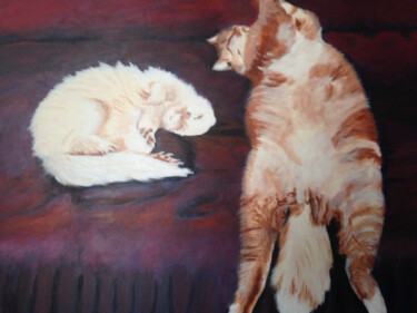 Painting titled "pompom-et-garfield-…" by Wiktoria Hel, Original Artwork, Acrylic