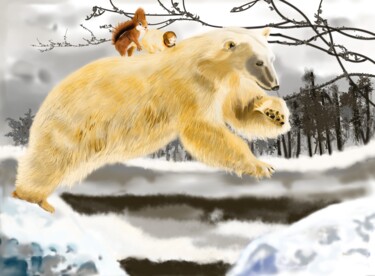 Arts numériques intitulée "Sur l'ours." par Wiktoria Hel, Œuvre d'art originale, Peinture numérique