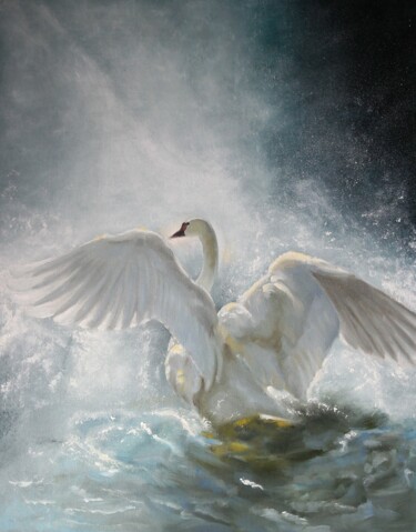 Malerei mit dem Titel "The Swan" von Wiktoria Pydo, Original-Kunstwerk, Öl