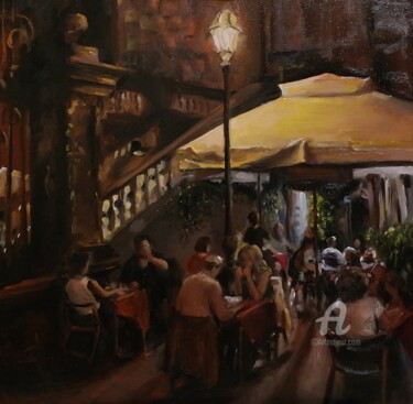 Painting titled "Italian Cafe, Naples" by Wiktoria Pydo, Original Artwork, Oil