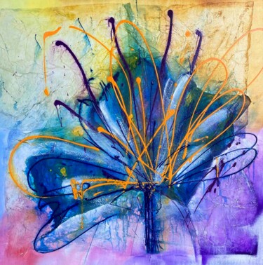 Картина под названием "Flower Blue Special" - Wil Lof, Подлинное произведение искусства, Акрил Установлен на Деревянная рама…