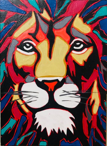 Malerei mit dem Titel "Colorfull Lion" von El-Joa, Original-Kunstwerk, Acryl