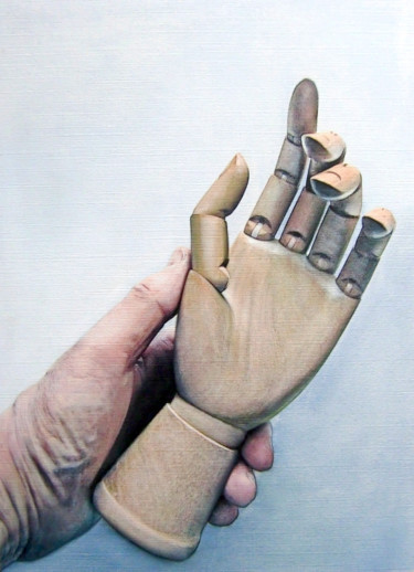 Painting titled "Two Left Hands" by Wilf Tilley, Original Artwork, Oil Mounted on Wood Panel