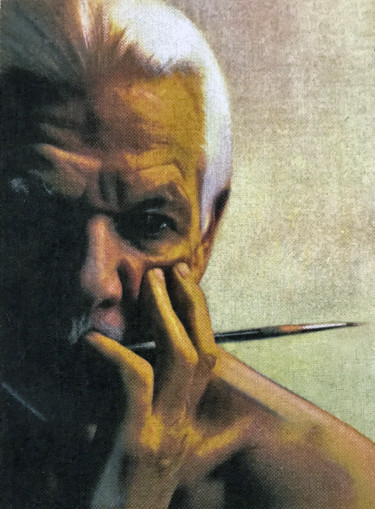 Painting titled "Self Portrait Study" by Wilf Tilley, Original Artwork, Oil Mounted on Wood Panel