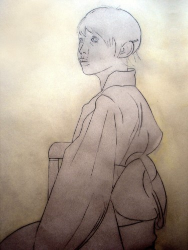 Zeichnungen mit dem Titel "Tokyo Monogatari: W…" von Wilf Tilley, Original-Kunstwerk, Conté-Buntstifte