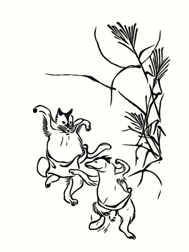 Dessin intitulée "踊る狸  (Odoru Tanuki)…" par Wilf Tilley, Œuvre d'art originale, Encre