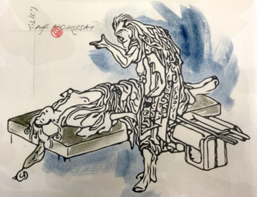 Study After A Hokusai Drawing Gravures & estampes intitulée "Study After A Hokus…" par Wilf Tilley, Œuvre d'art originale, Impression numérique