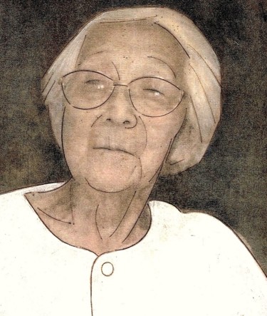 Painting titled "Aunt Yoshie (Detail)" by Wilf Tilley, Original Artwork, Oil Mounted on Wood Panel
