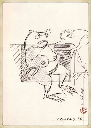 Drawing titled "Two Amphibians Disc…" by Wilf Tilley, Original Artwork, Graphite
