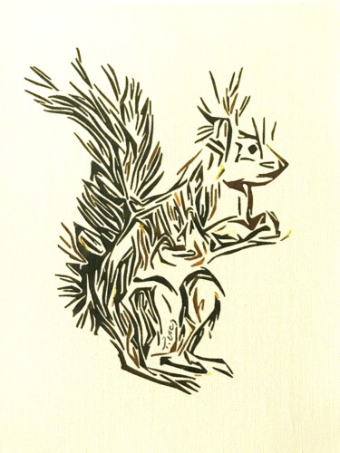 Desenho intitulada "Écureuil" por Wilf Tilley, Obras de arte originais, Tinta
