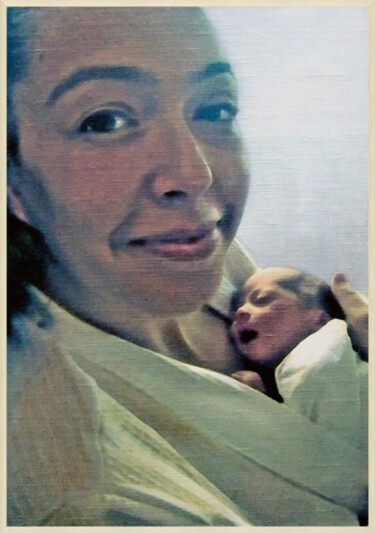 Schilderij getiteld "Mother And Newborn…" door Wilf Tilley, Origineel Kunstwerk, Olie