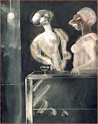 Pittura intitolato "L'incontro Al Bar" da Wilf Tilley, Opera d'arte originale, Olio