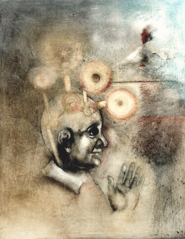 Malerei mit dem Titel "The Origin Of Langu…" von Wilf Tilley, Original-Kunstwerk, Öl