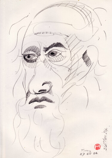 Tekening getiteld "Study Of A Bearded…" door Wilf Tilley, Origineel Kunstwerk, Grafiet