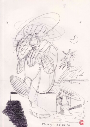 Zeichnungen mit dem Titel "The Melancholy Assa…" von Wilf Tilley, Original-Kunstwerk, Graphit