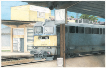 Dessin intitulée "Un train à budapest" par Wilfrid Barbier, Œuvre d'art originale, Crayon Monté sur Carton