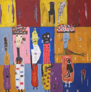 Painting titled "Les vendeuses ambul…" by Wilfried Balima, Original Artwork, Acrylic