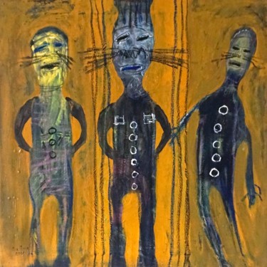 Painting titled "Les trois camarades" by Wilfried Balima, Original Artwork, Acrylic Mounted on Wood Stretcher frame