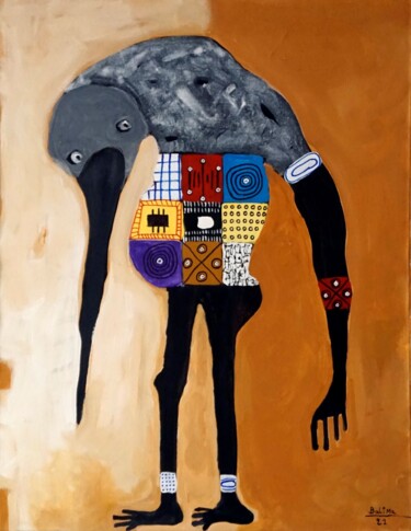 Ζωγραφική με τίτλο "Yoya" από Wilfried Balima, Αυθεντικά έργα τέχνης, Ακρυλικό Τοποθετήθηκε στο Ξύλινο φορείο σκελετό