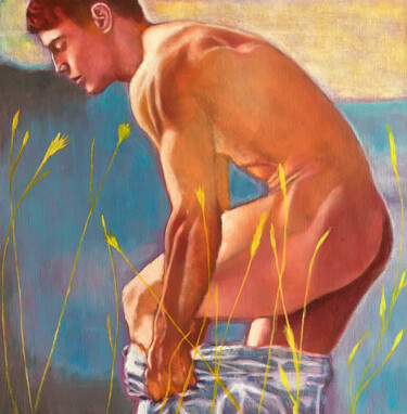 Картина под названием "Un homme se déshabi…" - Wilhelm Sommer, Подлинное произведение искусства, Масло Установлен на Деревян…