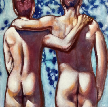 Peinture intitulée "Couple d'hommes nus…" par Wilhelm Sommer, Œuvre d'art originale, Huile