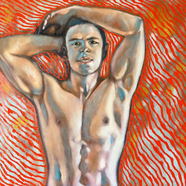 Schilderij getiteld "Pose au Masculin" door Wilhelm Sommer, Origineel Kunstwerk, Olie Gemonteerd op Houten paneel