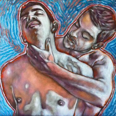 Картина под названием "Couple Masculin" - Wilhelm Sommer, Подлинное произведение искусства, Масло Установлен на Деревянная п…
