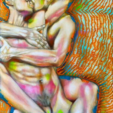 Painting titled "Couple masculin Enl…" by Wilhelm Sommer, Original Artwork, Oil Mounted on Wood Panel