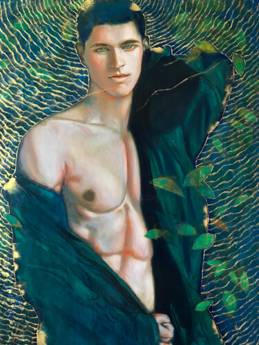 Painting titled "TORSE MASCULIN SUR…" by Wilhelm Sommer, Original Artwork, Oil Mounted on Wood Panel